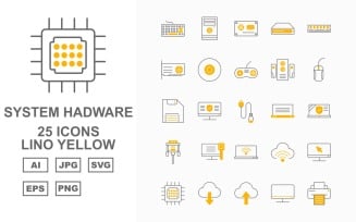 25 Premium System Hadware Lino Yellow Icon Set