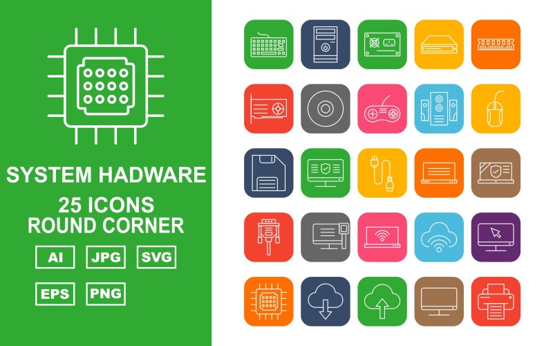 25 Premium System Hadware Round Corner Icon Set