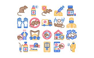 Rat Protect Collection Elements Set Vector Icon