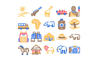 Safari Travel Collection Elements Set Vector Icon
