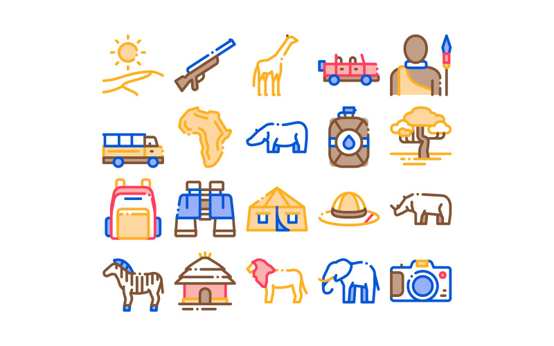 Safari Travel Collection Elements Set Vector Icon Icon Set
