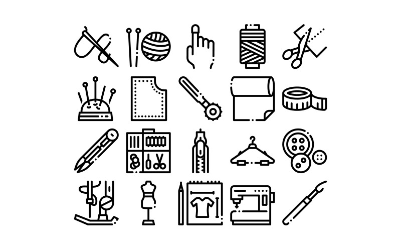 Sewing And Needlework Collection Set Vector Icon Icon Set