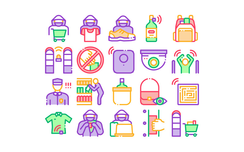 Shoplifting Collection Elements Set Vector Icon Icon Set