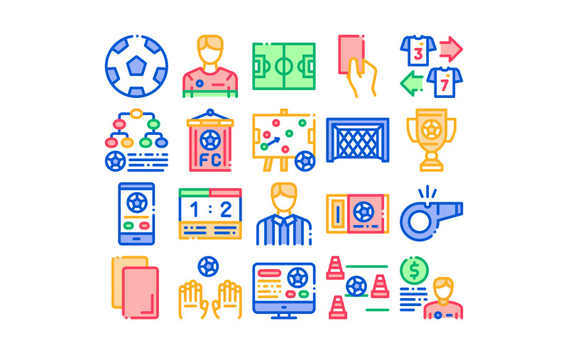 Soccer Football Game Collection Set Vector Icon Icon Set