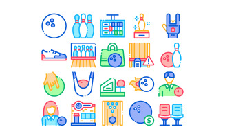 Bowling Game Tools Collection Set Vector Icon