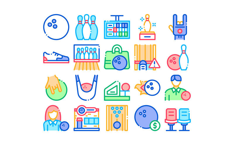 Bowling Game Tools Collection Set Vector Icon Icon Set