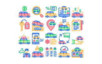 Car Dealership Shop Collection Set Vector Icon