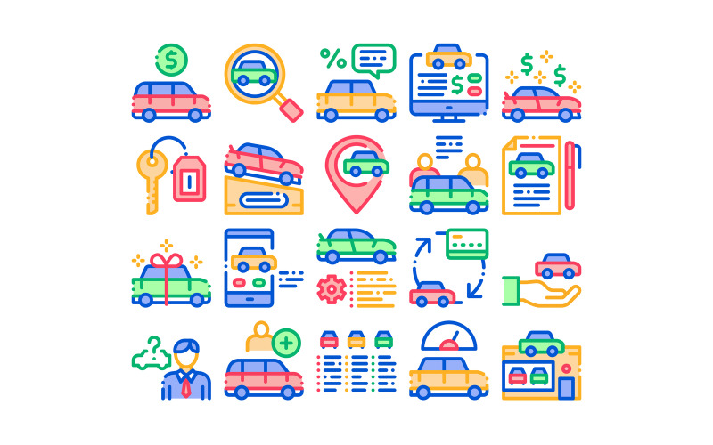 Car Dealership Shop Collection Set Vector Icon Icon Set