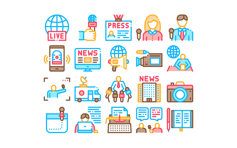 Journalist Reporter Collection Set Vector Icon Icon Set
