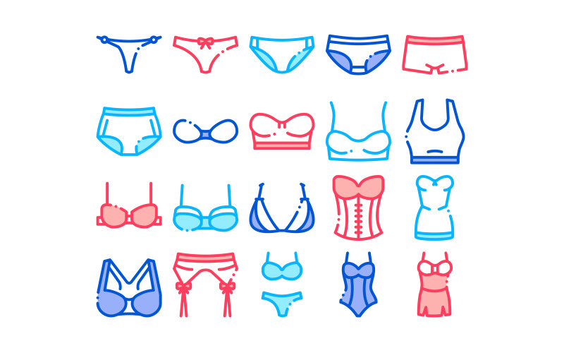 Lingerie Bras Panties Collection Set Vector Icon Icon Set
