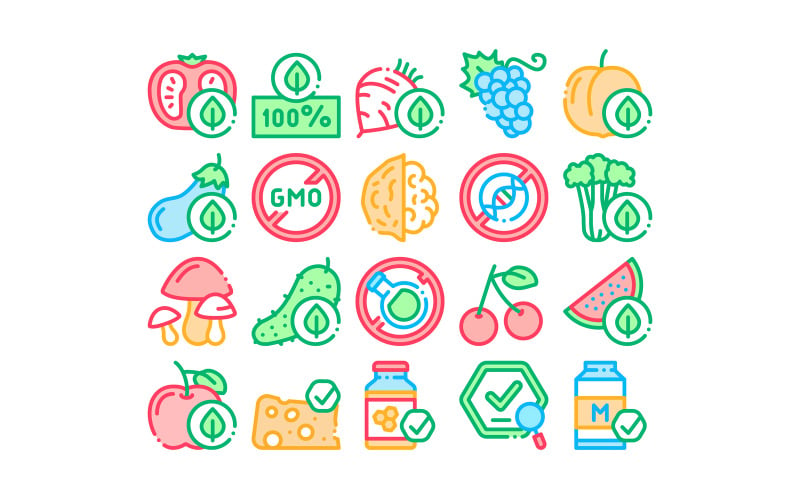 Organic Eco Foods Collection Set Vector Icon Icon Set