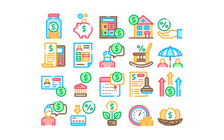 Pension Retirement Collection Set Vector Icon