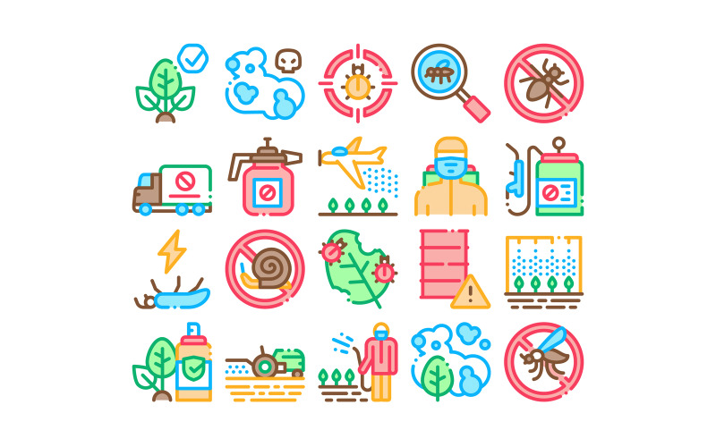 Pesticides Chemical Collection Set Vector Icon Icon Set