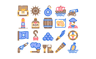 Pirate Sea Bandit Tool Collection Set Vector Icon
