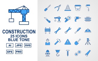 25 Premium Construction Blue Tone Pack Icon Set
