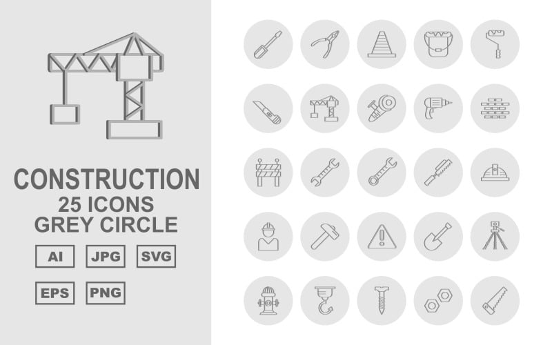 25 Premium Construction Grey Circle Pack Iconset Icon Set