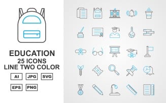 25 Premium Education Line Two Color Pack Icon Set