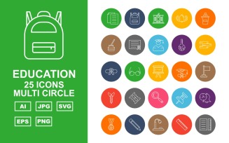 25 Premium Education Multi Circle Pack Icon Set