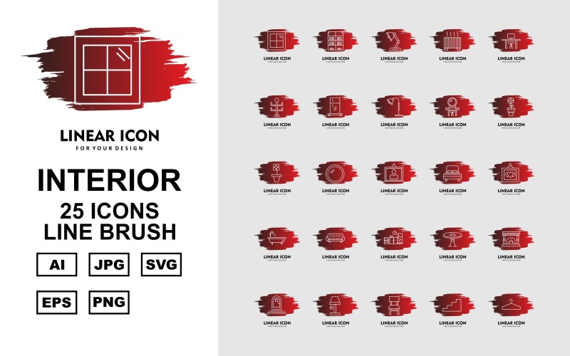 25 Premium Interior Line Brush Pack Icon Set