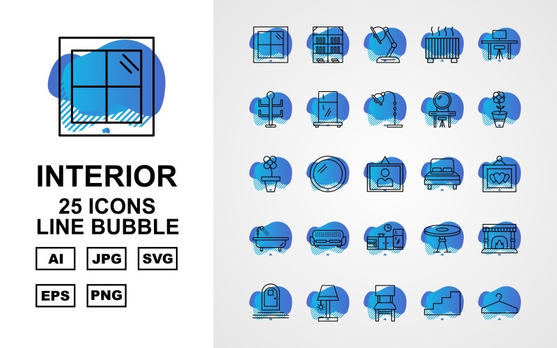 25 Premium Interior Line Bubble Pack Icon Set