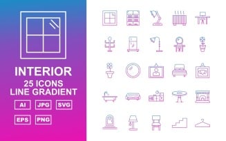 25 Premium Interior Line Gradient Pack Icon Set