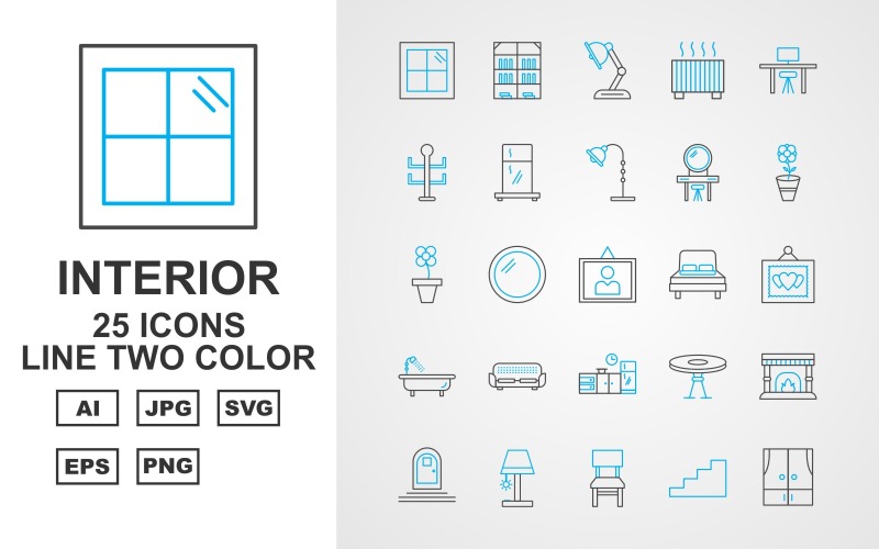 25 Premium Interior Line Two Color Pack Icon Set