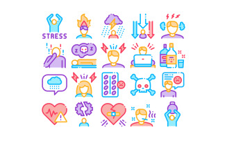 Stress And Depression Collection Set Vector Icon