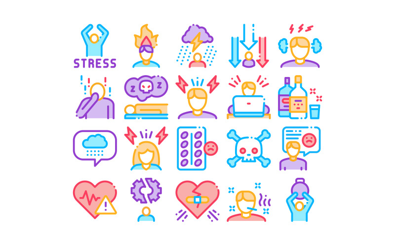 Stress And Depression Collection Set Vector Icon Icon Set