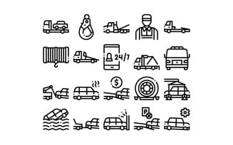 Tow Truck Transport Collection Set Vector Icon