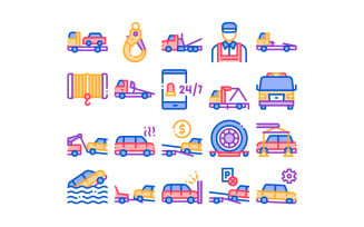 Tow Truck Transport Collection Set Vector Icon
