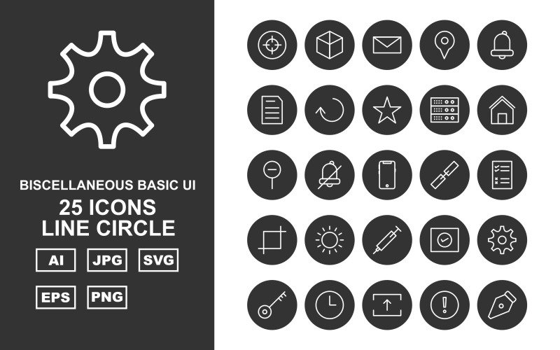 25 Premium Miscellaneous Line Circle Icon Set