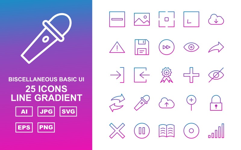 25 Premium Miscellaneous Line Gradient Icon Set