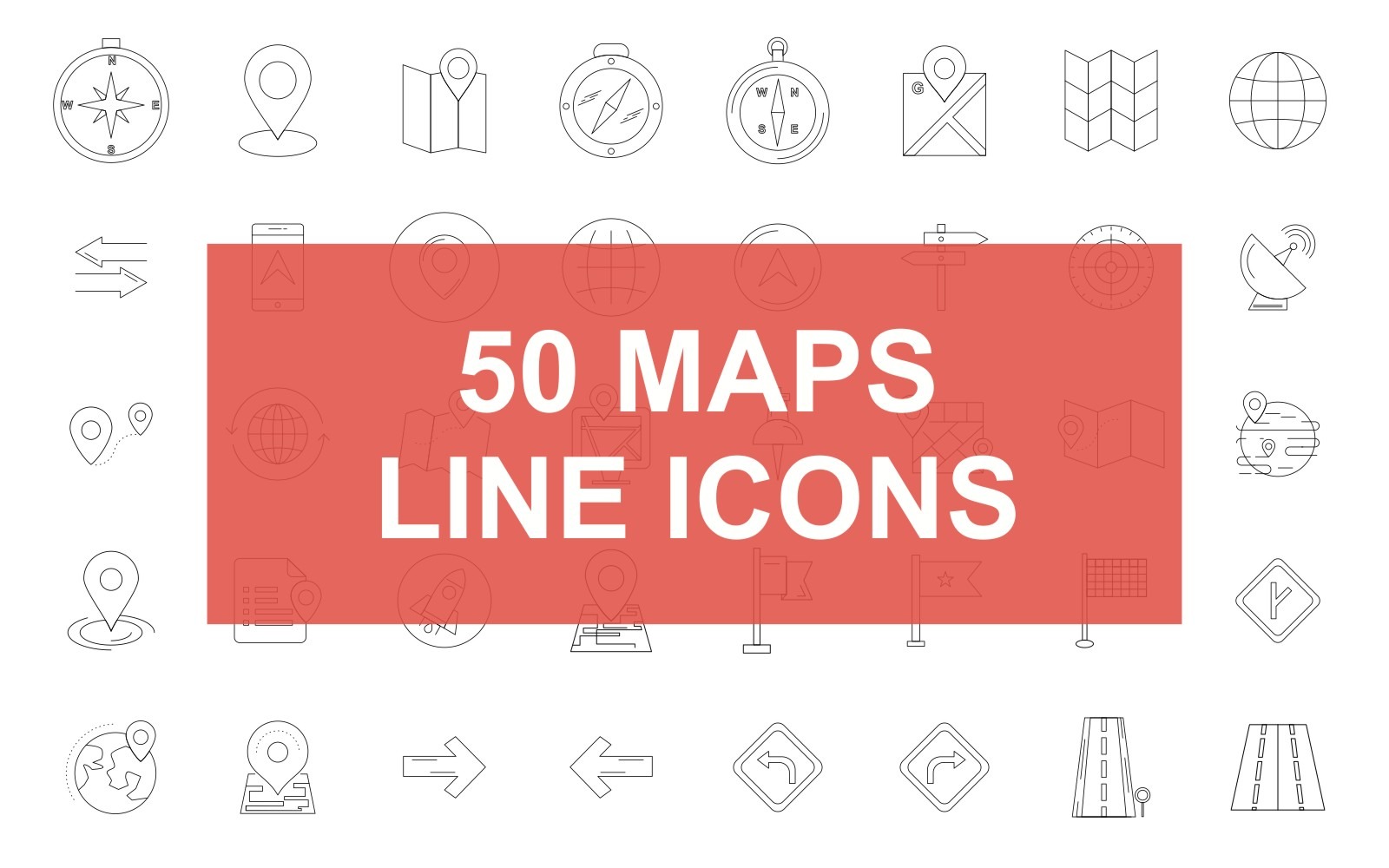 50 Maps & Location Line Black Icon Set - TemplateMonster