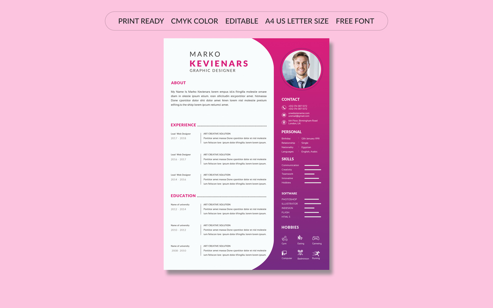 Beautiful CV Resume Template 106282 TemplateMonster