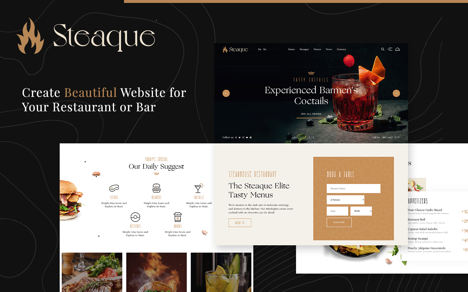 Steaque Steak House and Coctail Bar WordPress Theme