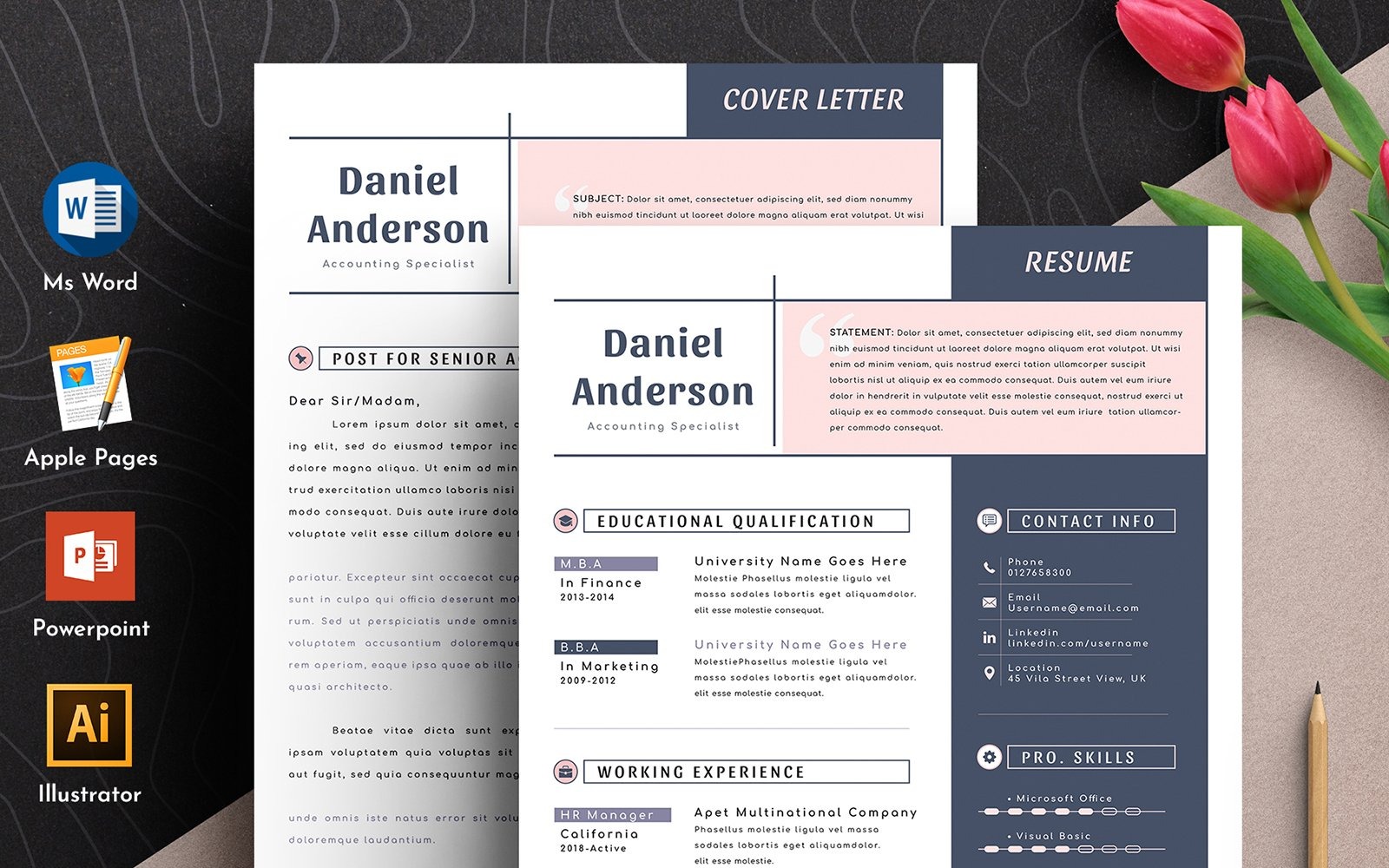 Clean & Professional Editable Cv Resume Template With Ms Word Apple ...