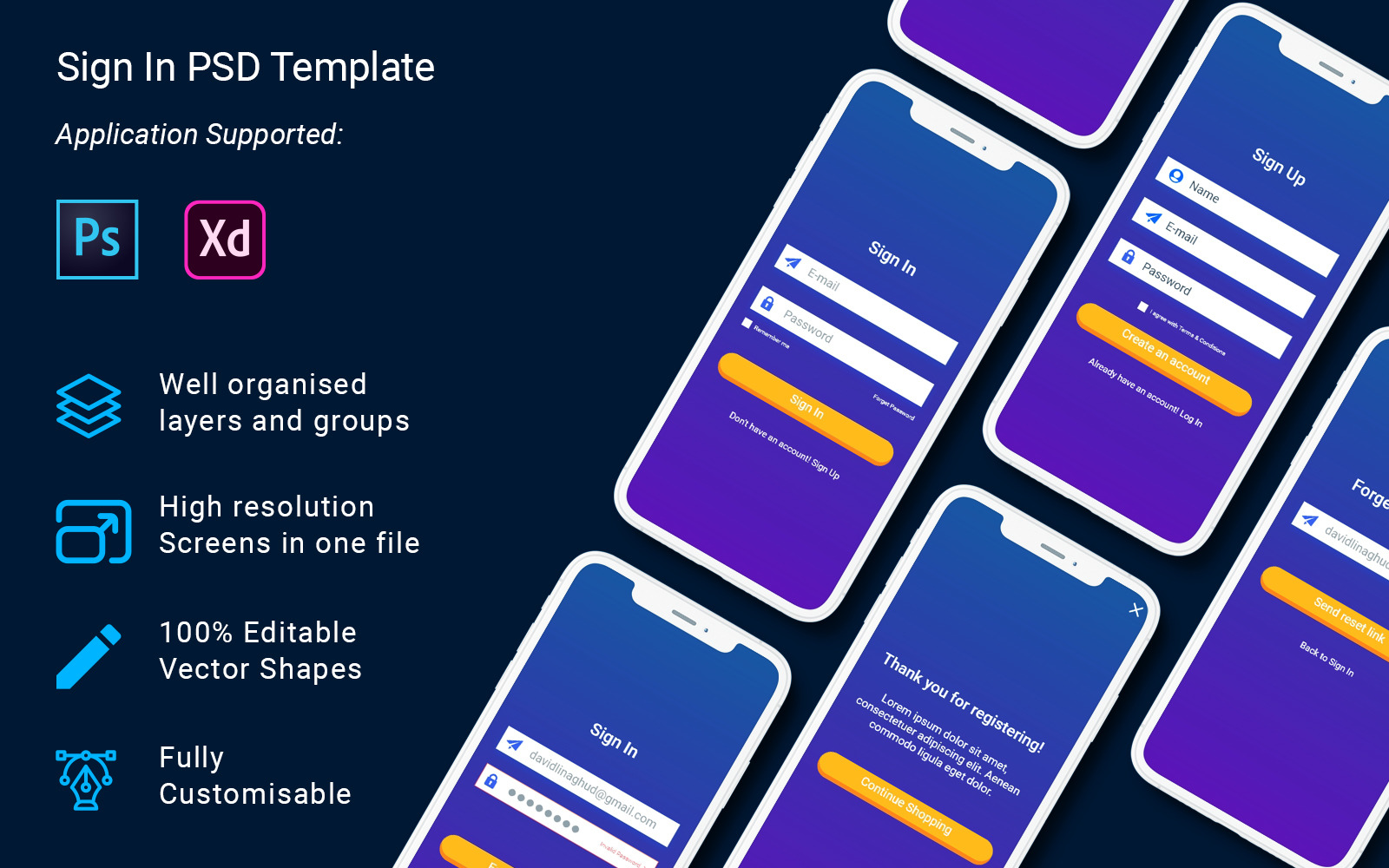 Sign In / Sign up Process UI Kit Mobile - TemplateMonster
