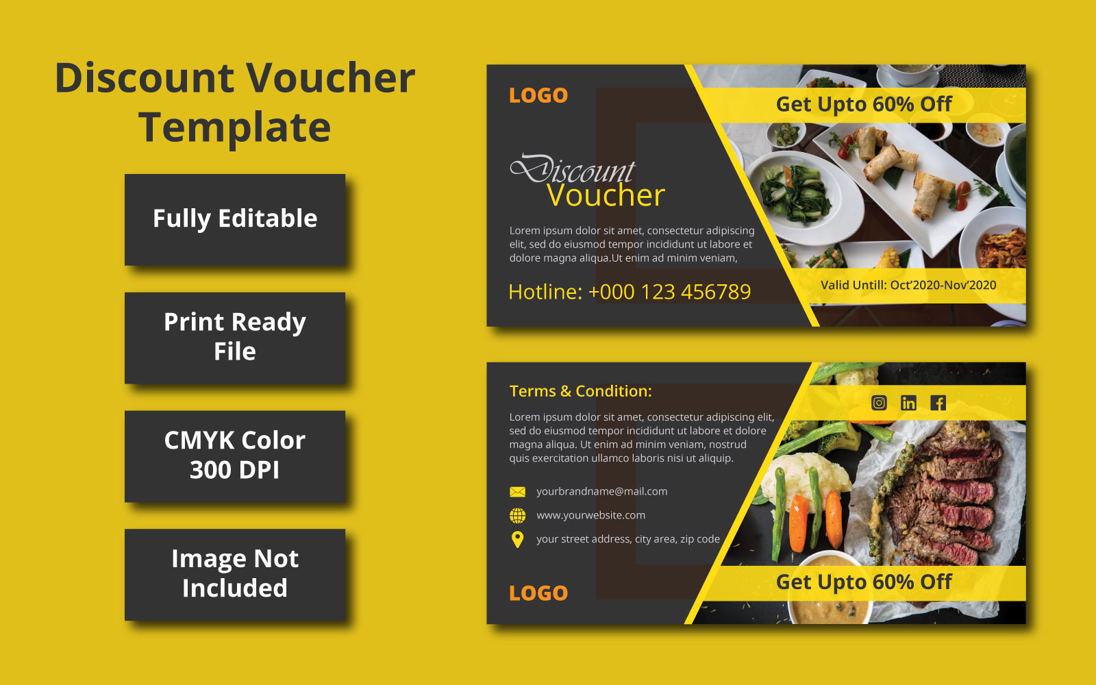 Restaurant Discount Voucher Template Vector Image
