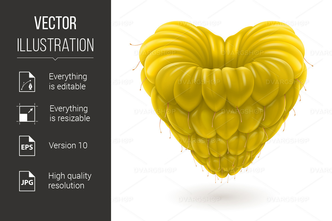 Yellow Raspberry Heart - Vector Image - TemplateMonster