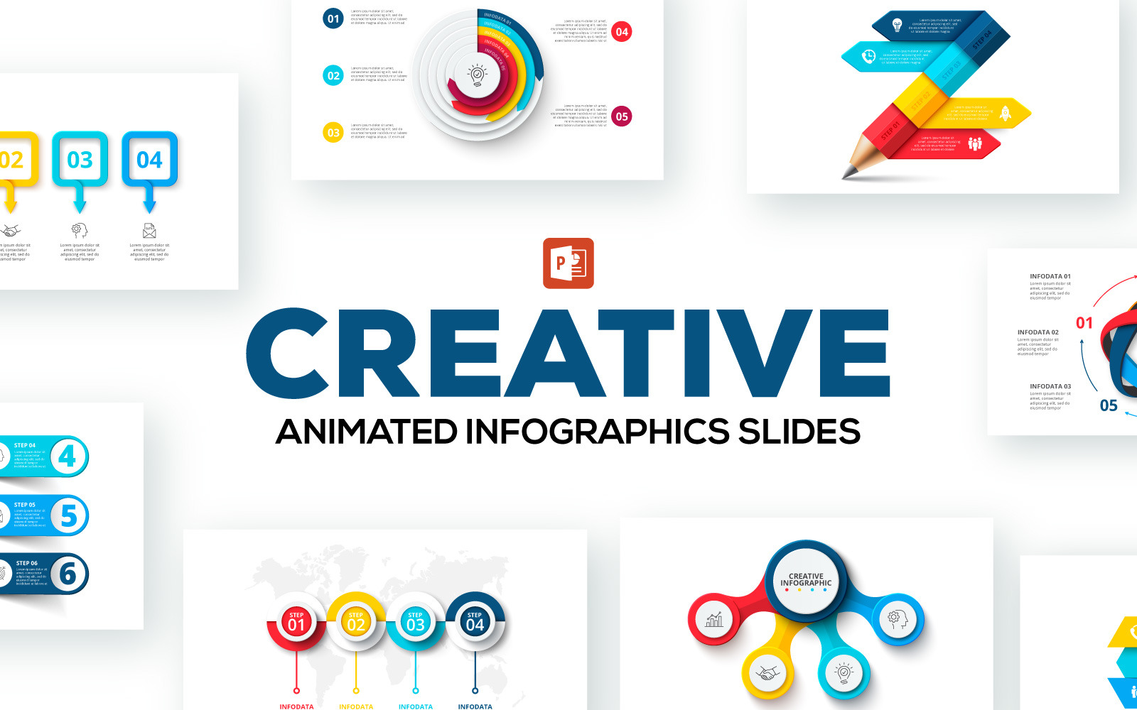 Kreative Animierte Infografik-Präsentationen PowerPoint-Vorlage