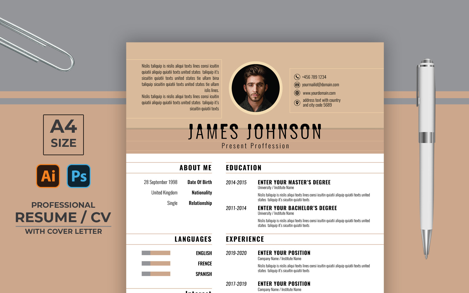 Board Color Professional CV Resume Template TemplateMonster