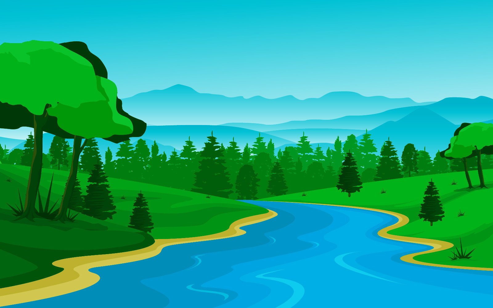 Forest Winding River - Illustration #124860 - TemplateMonster