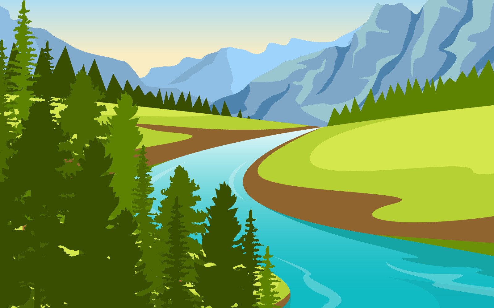 Winding River Nature - Illustration #124875 - TemplateMonster