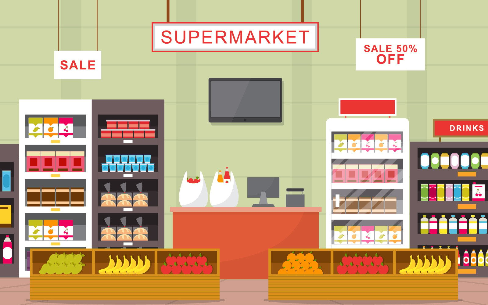 Grocery Store Department Illustration TemplateMonster