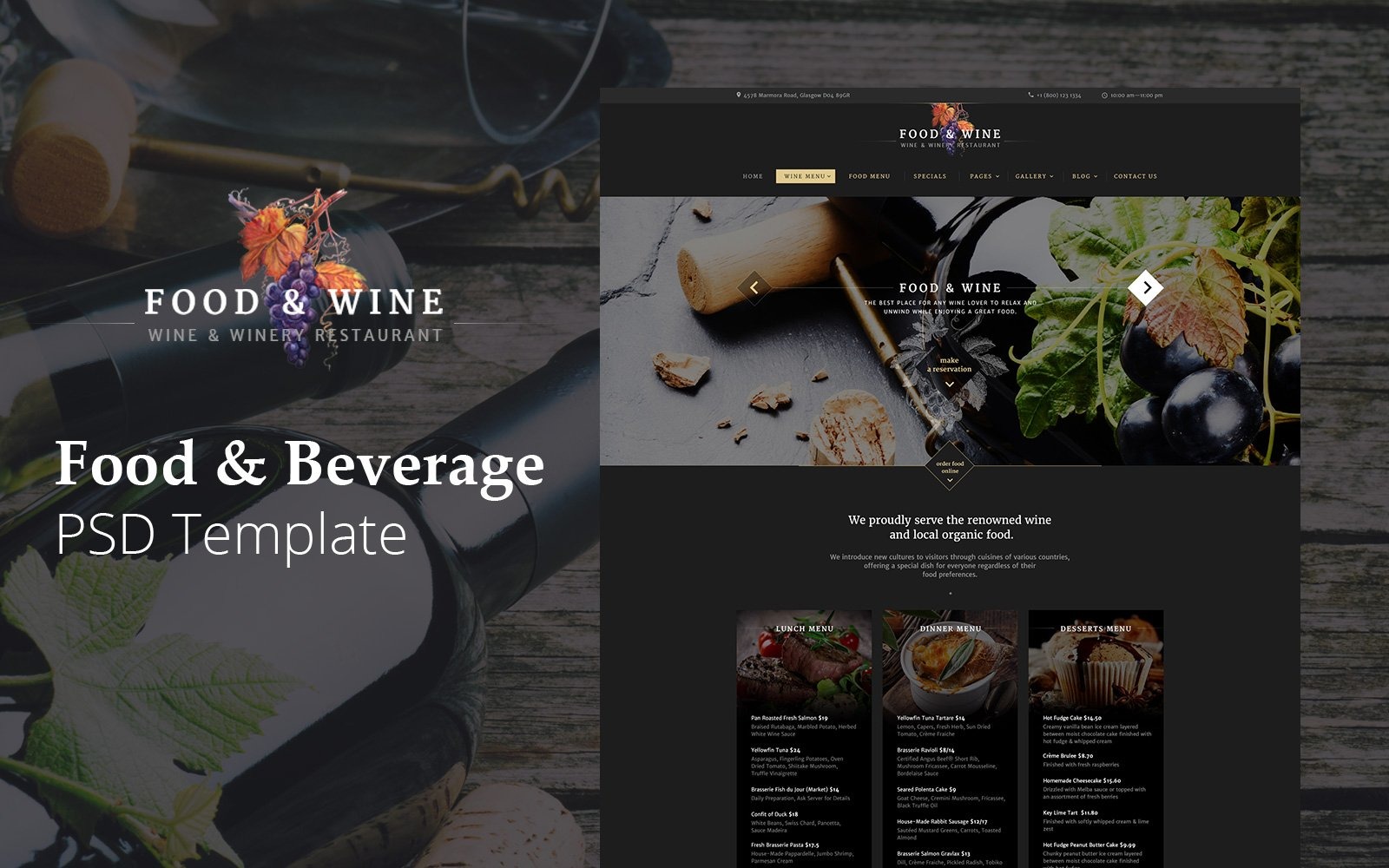 FoodWine Food And Beverage Website Design Free PSD Template