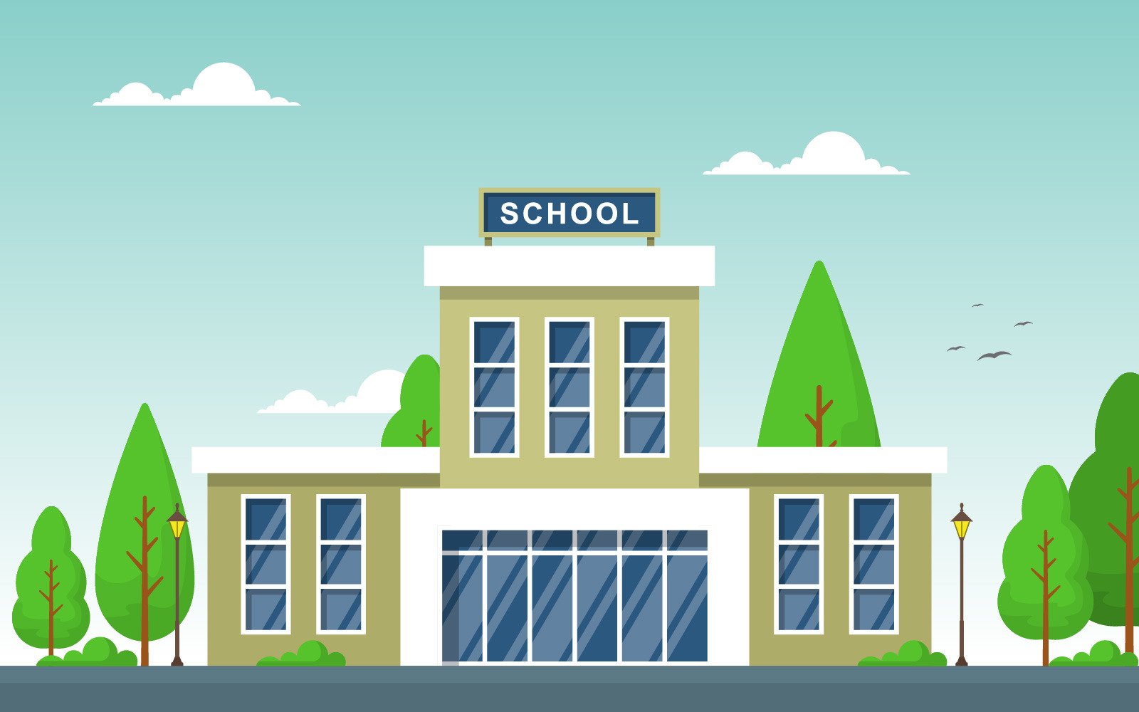 Street School Building - Illustration - TemplateMonster