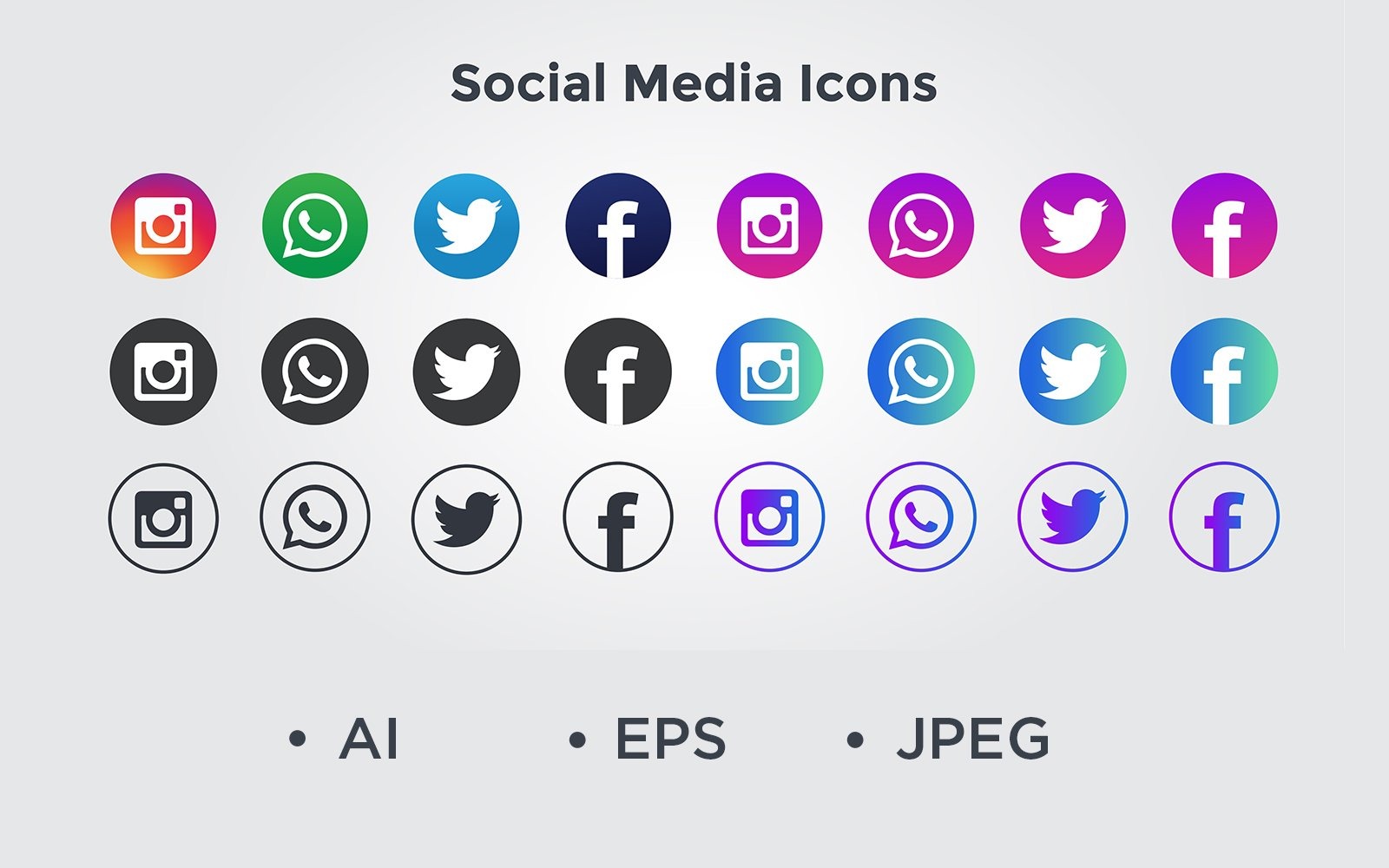 Social Media with 6 Different Variations Icon Set