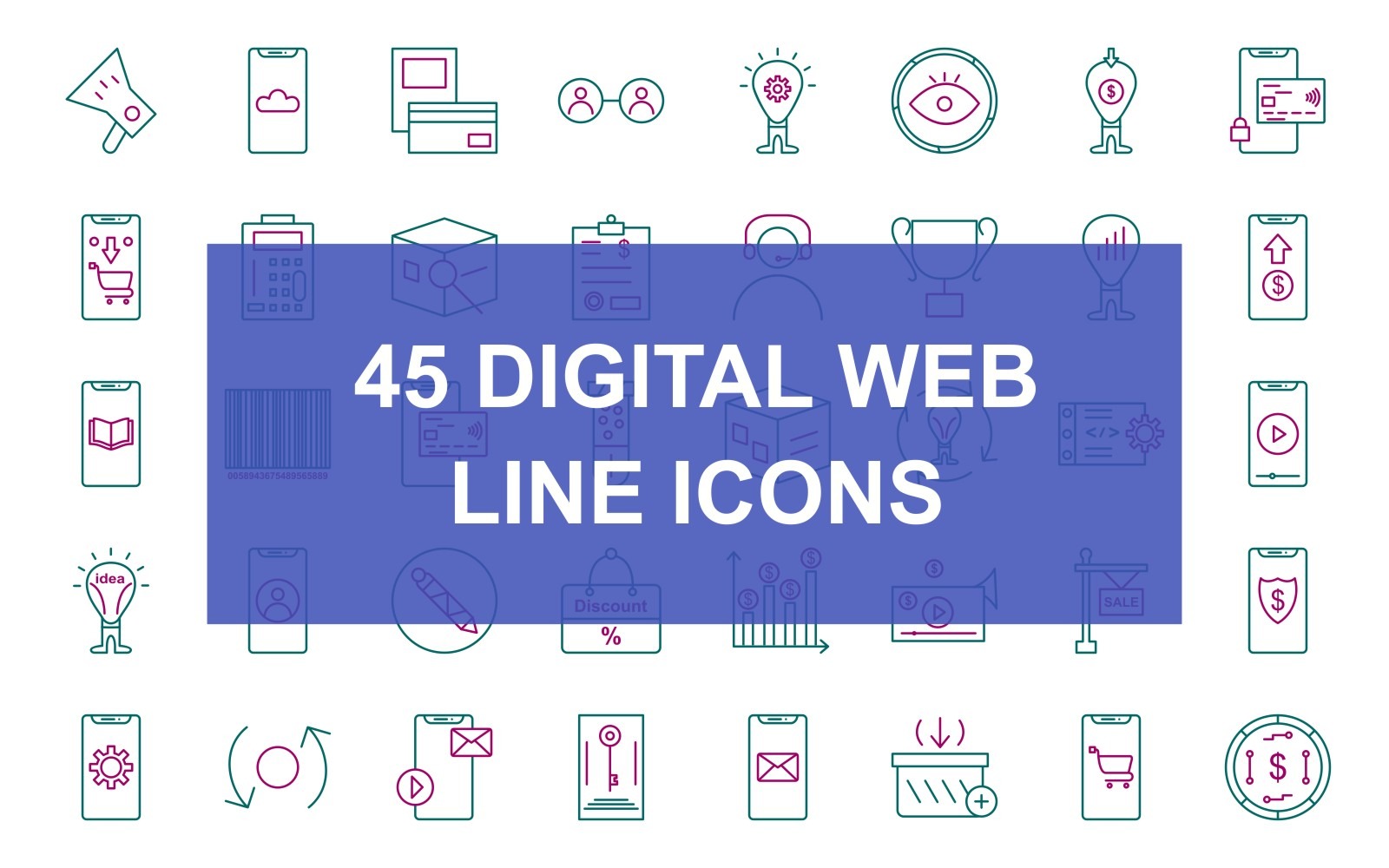 8 - Digital Web Line Two Colors Icon Set - TemplateMonster