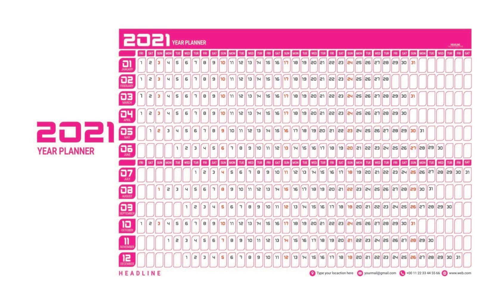 2021 Year Wall Planner #152265 - TemplateMonster