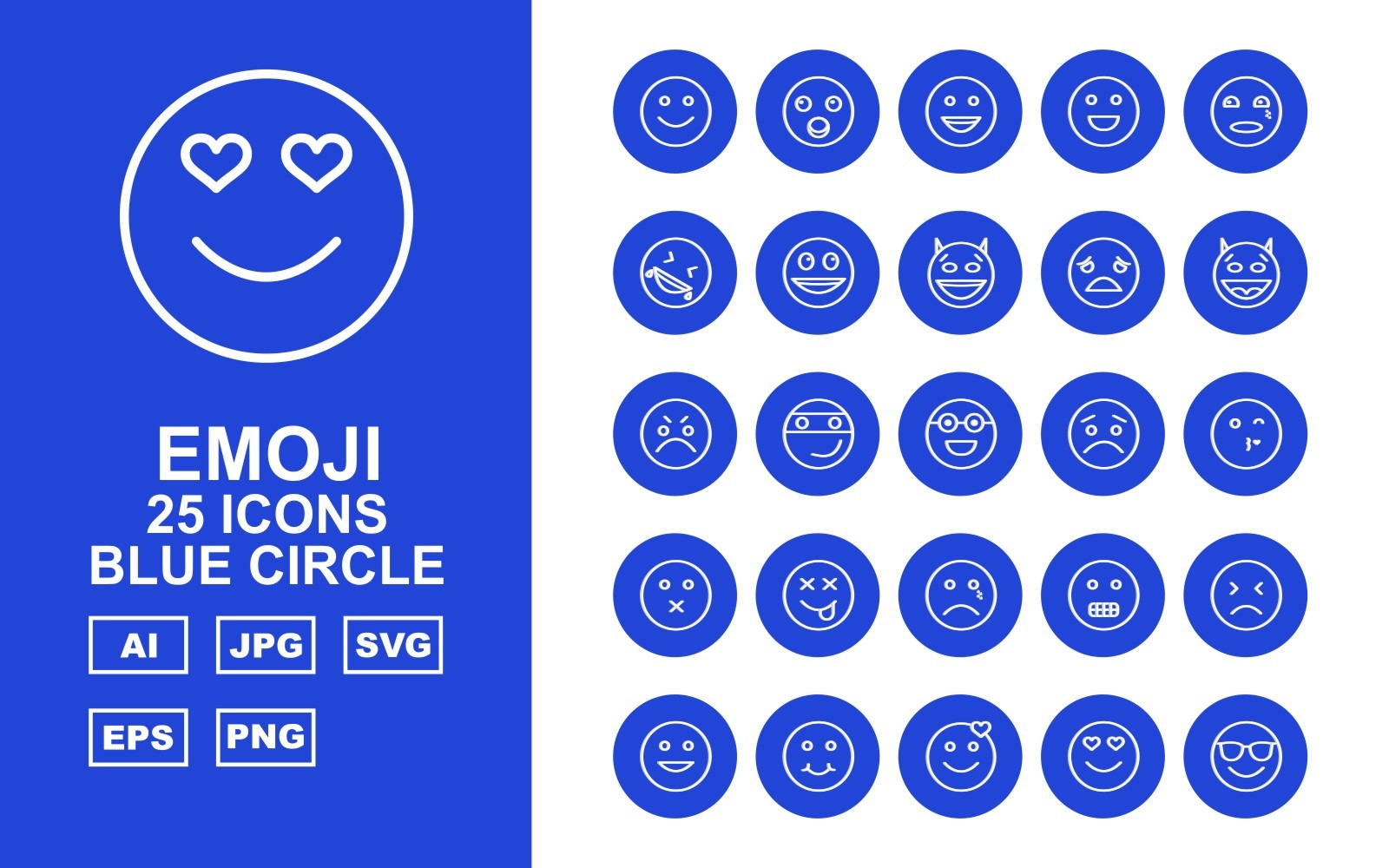 25 Premium Emoji Blue Circle Icon Set TemplateMonster